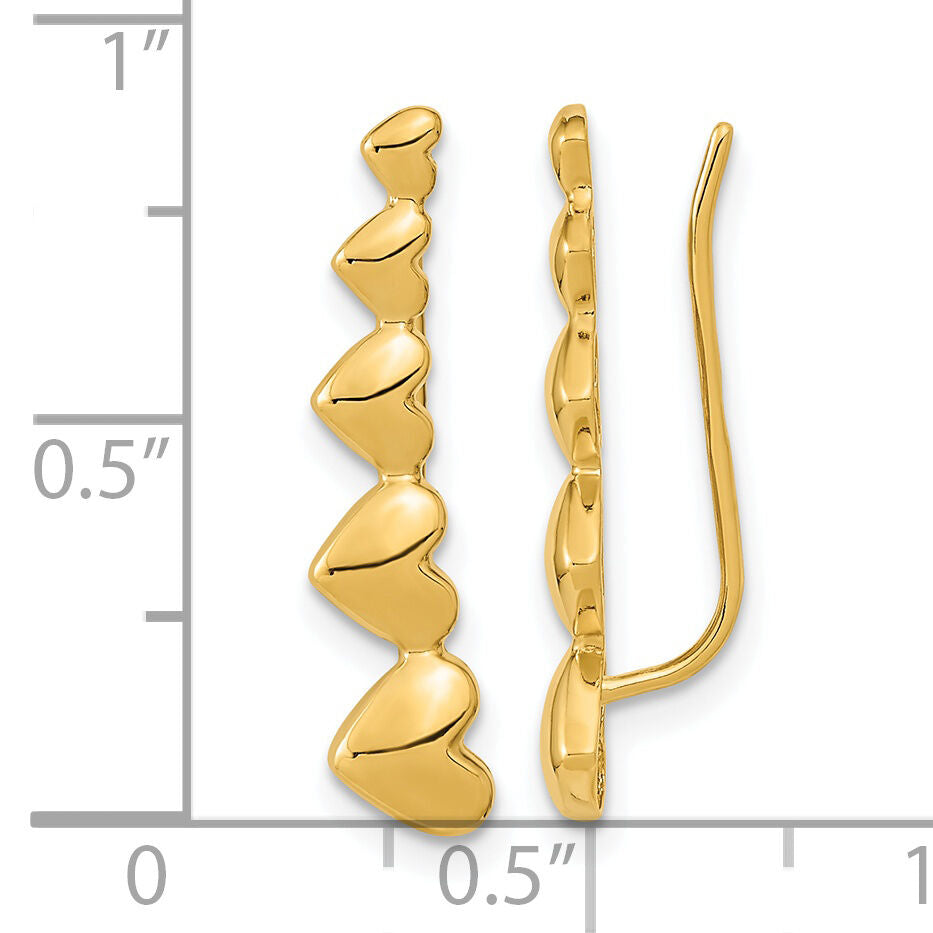 14k Gold Heart Polished Ear Climber Earrings-TH967