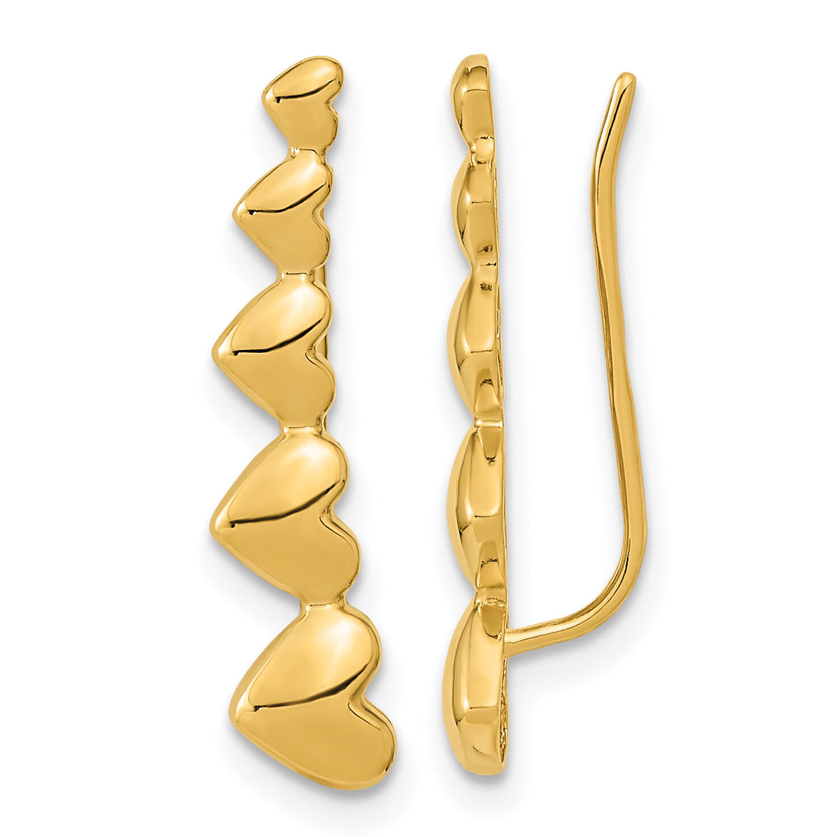 14k Gold Heart Polished Ear Climber Earrings-TH967