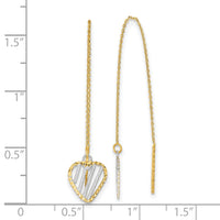 14k & Rhodium Polished Satin and D/C Heart Threader Earrings-TH976
