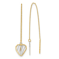 14k & Rhodium Polished Satin and D/C Heart Threader Earrings-TH976