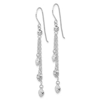 14k White Gold D/C Triple Heart Dangle Shepherd Hook Earrings-TH979W