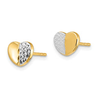 14K & Rhodium Diamond-Cut Heart Post Earrings-TH991