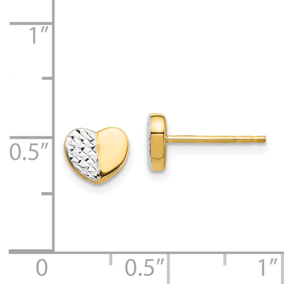 14K & Rhodium Diamond-Cut Heart Post Earrings-TH991