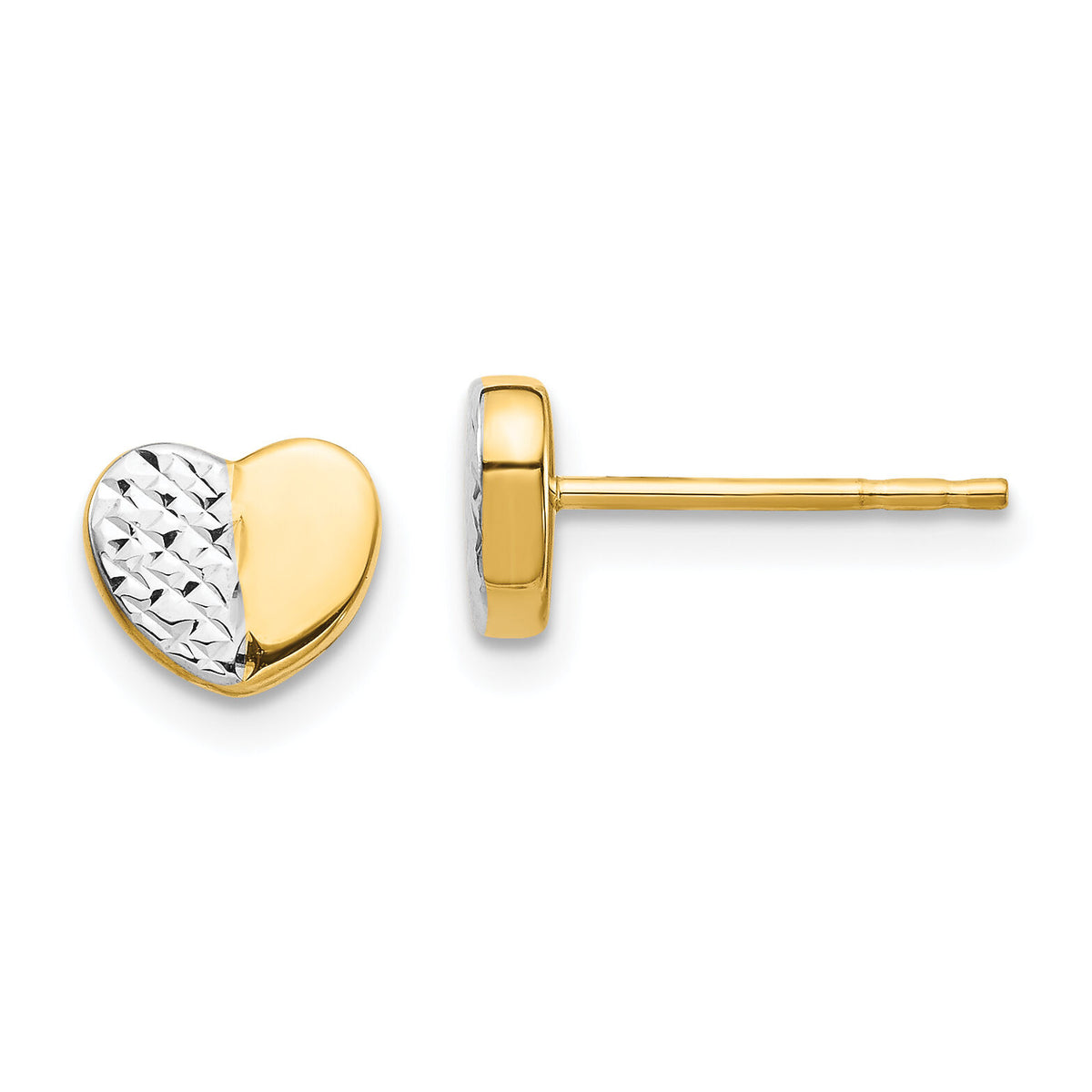 14K & Rhodium Diamond-Cut Heart Post Earrings-TH991