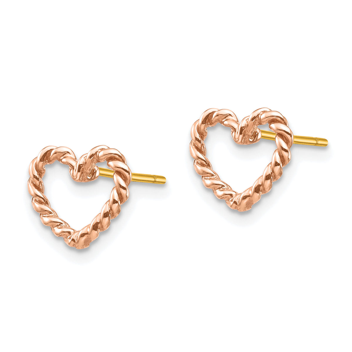14K Rose Polished Twisted Heart Post Earrings-TH995