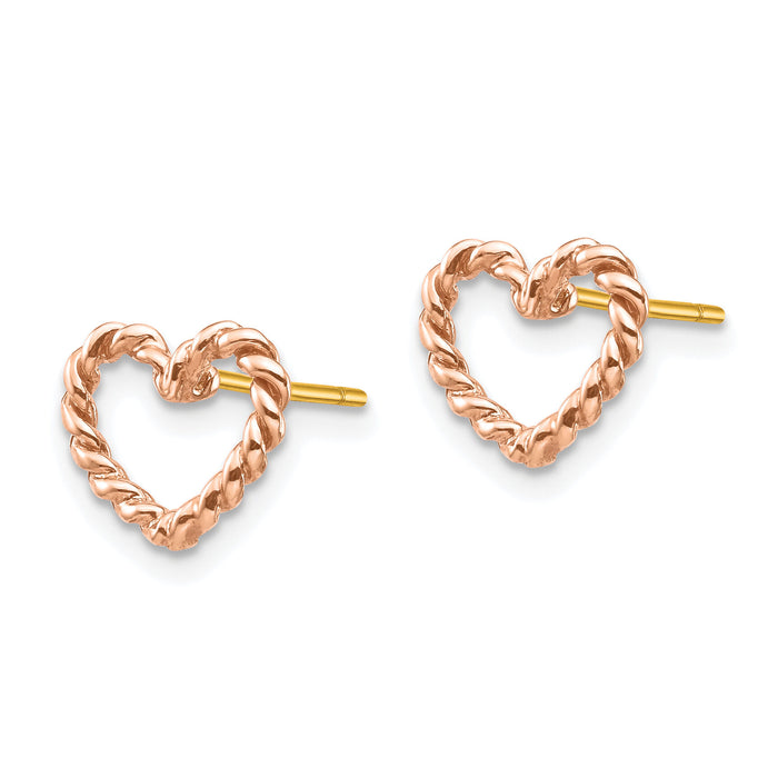 14K Rose Polished Twisted Heart Post Earrings-TH995