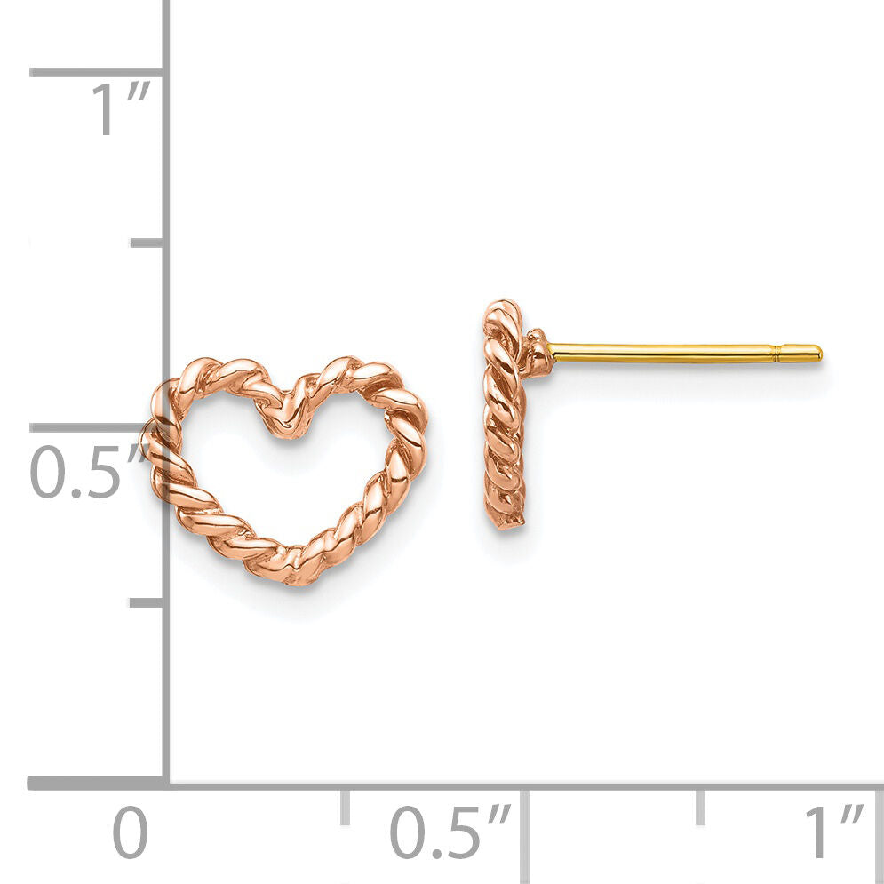 14K Rose Polished Twisted Heart Post Earrings-TH995