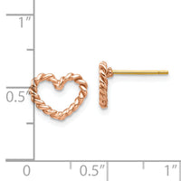 14K Rose Polished Twisted Heart Post Earrings-TH995