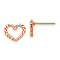 14K Rose Polished Twisted Heart Post Earrings-TH995