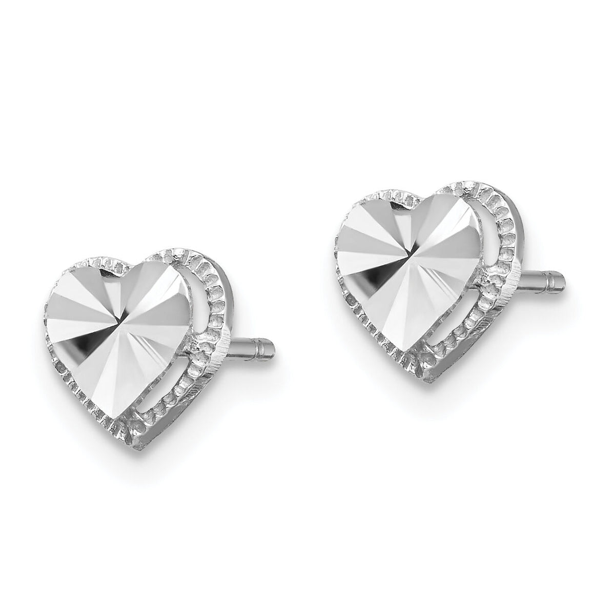 14K White Gold Diamond-Cut Heart Post Earrings-TH996