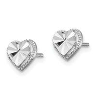 14K White Gold Diamond-Cut Heart Post Earrings-TH996