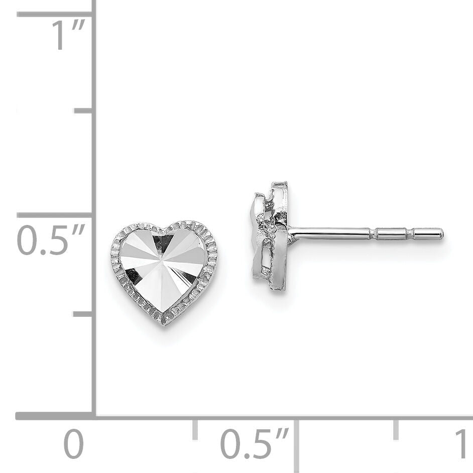14K White Gold Diamond-Cut Heart Post Earrings-TH996