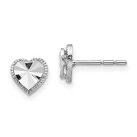 14K White Gold Diamond-Cut Heart Post Earrings-TH996