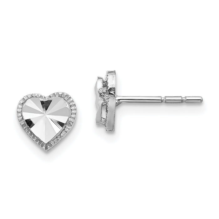 14K White Gold Diamond-Cut Heart Post Earrings-TH996