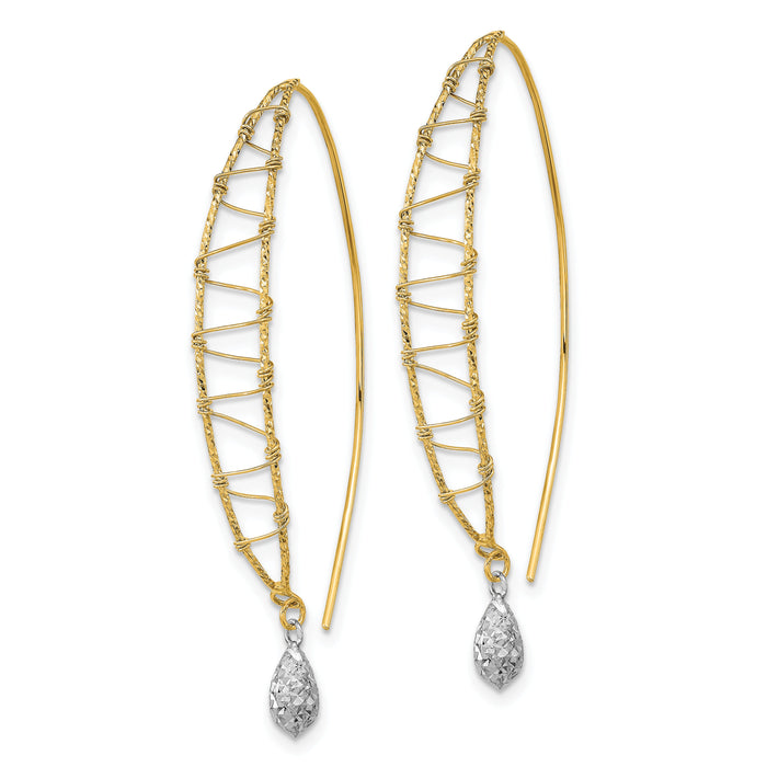 14k Two-tone Polished Wire Wrapped Diamond Cut Wire Dangle Earrings-TL1001