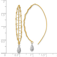 14k Two-tone Polished Wire Wrapped Diamond Cut Wire Dangle Earrings-TL1001