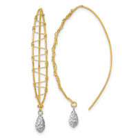14k Two-tone Polished Wire Wrapped Diamond Cut Wire Dangle Earrings-TL1001