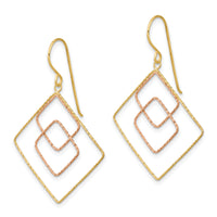 14k Two-tone Diamond-cut Graduated Square Shepherd Hook Earrings-TL1004