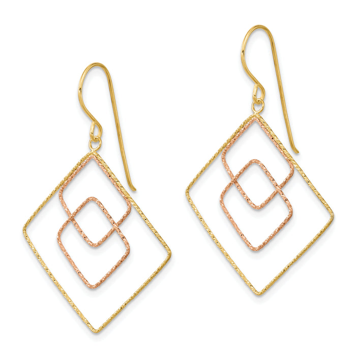 14k Two-tone Diamond-cut Graduated Square Shepherd Hook Earrings-TL1004
