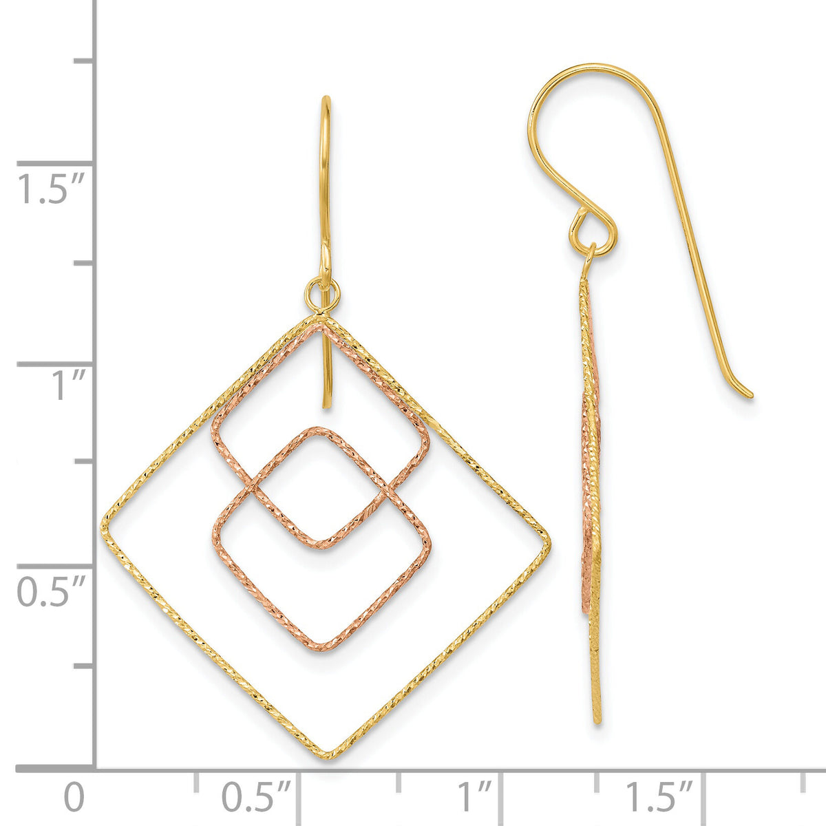 14k Two-tone Diamond-cut Graduated Square Shepherd Hook Earrings-TL1004