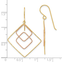 14k Two-tone Diamond-cut Graduated Square Shepherd Hook Earrings-TL1004