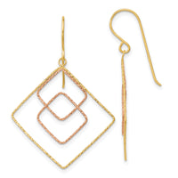 14k Two-tone Diamond-cut Graduated Square Shepherd Hook Earrings-TL1004