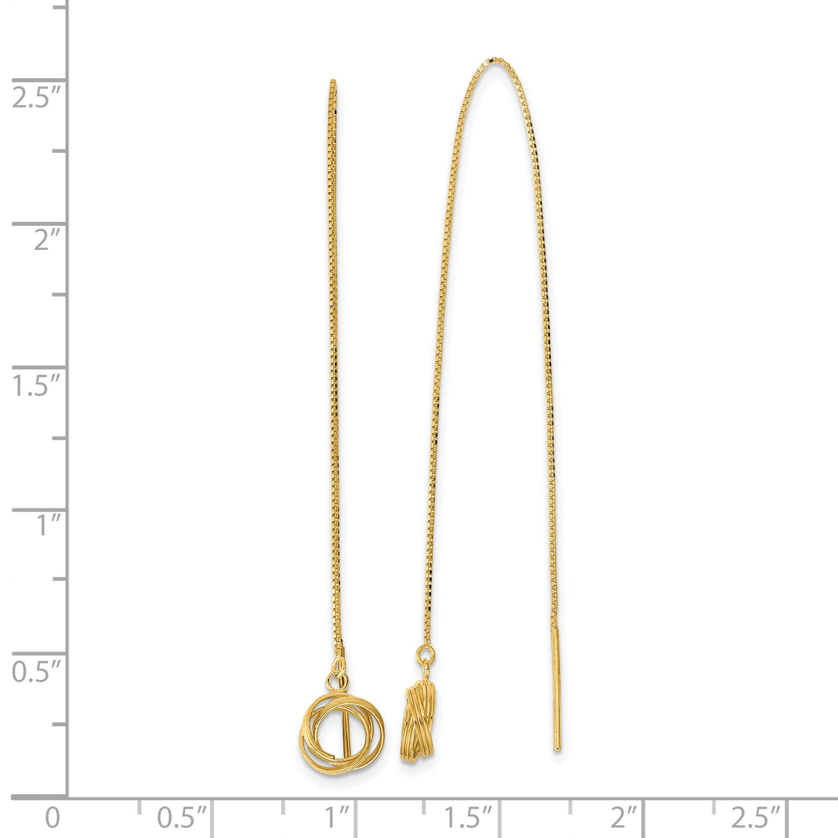14k Polished Diamond Cut Box Chain Love Knot Threader Earrings-TL1015