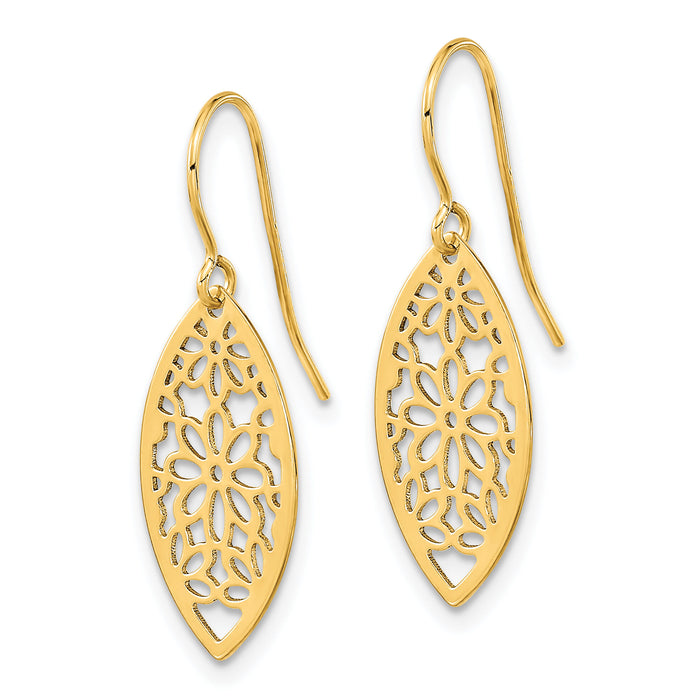 14k Polished Flower Dangle Earrings-TL1017