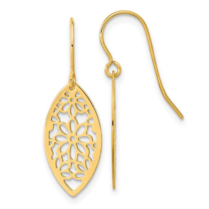 14k Polished Flower Dangle Earrings-TL1017