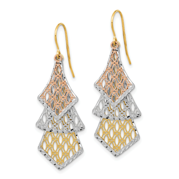 14k Tri-color D/C Polished Filigree Dangle Earrings-TL1026