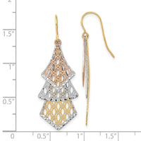 14k Tri-color D/C Polished Filigree Dangle Earrings-TL1026