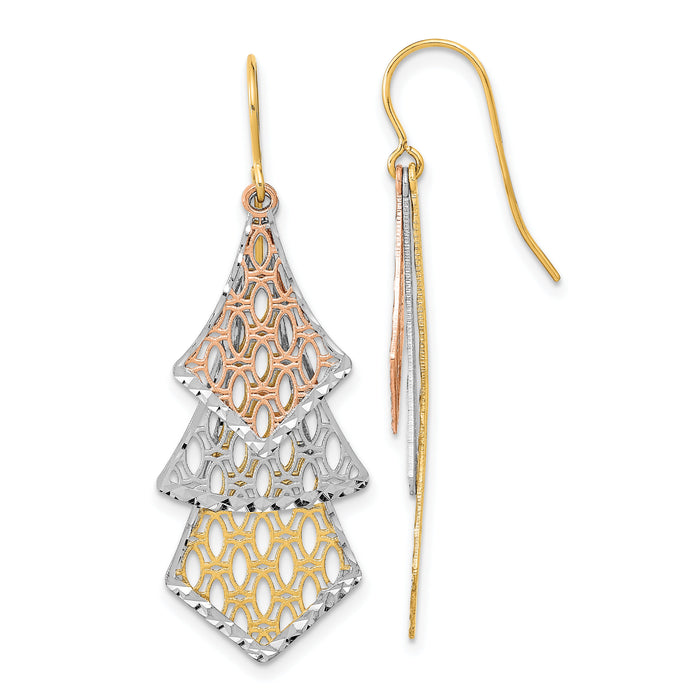 14k Tri-color D/C Polished Filigree Dangle Earrings-TL1026