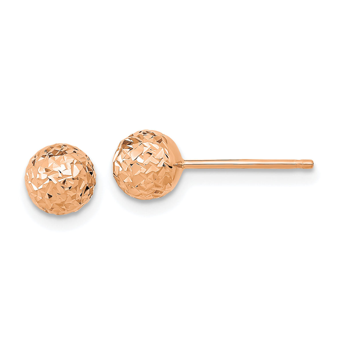 14k Rose Gold 6mm Diamond-Cut Ball Post Earrings-TL1027R