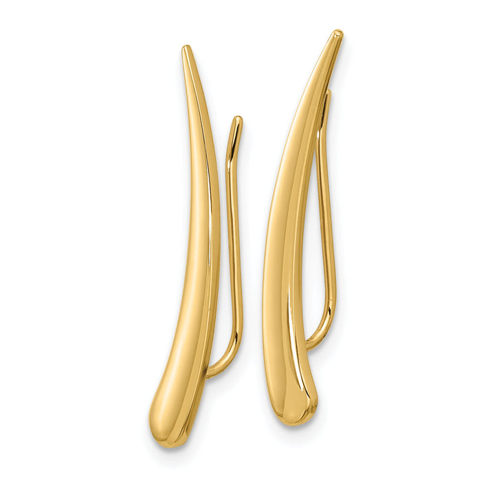 14k Gold Polished Pointed Ear Climber Earrings-TL1034