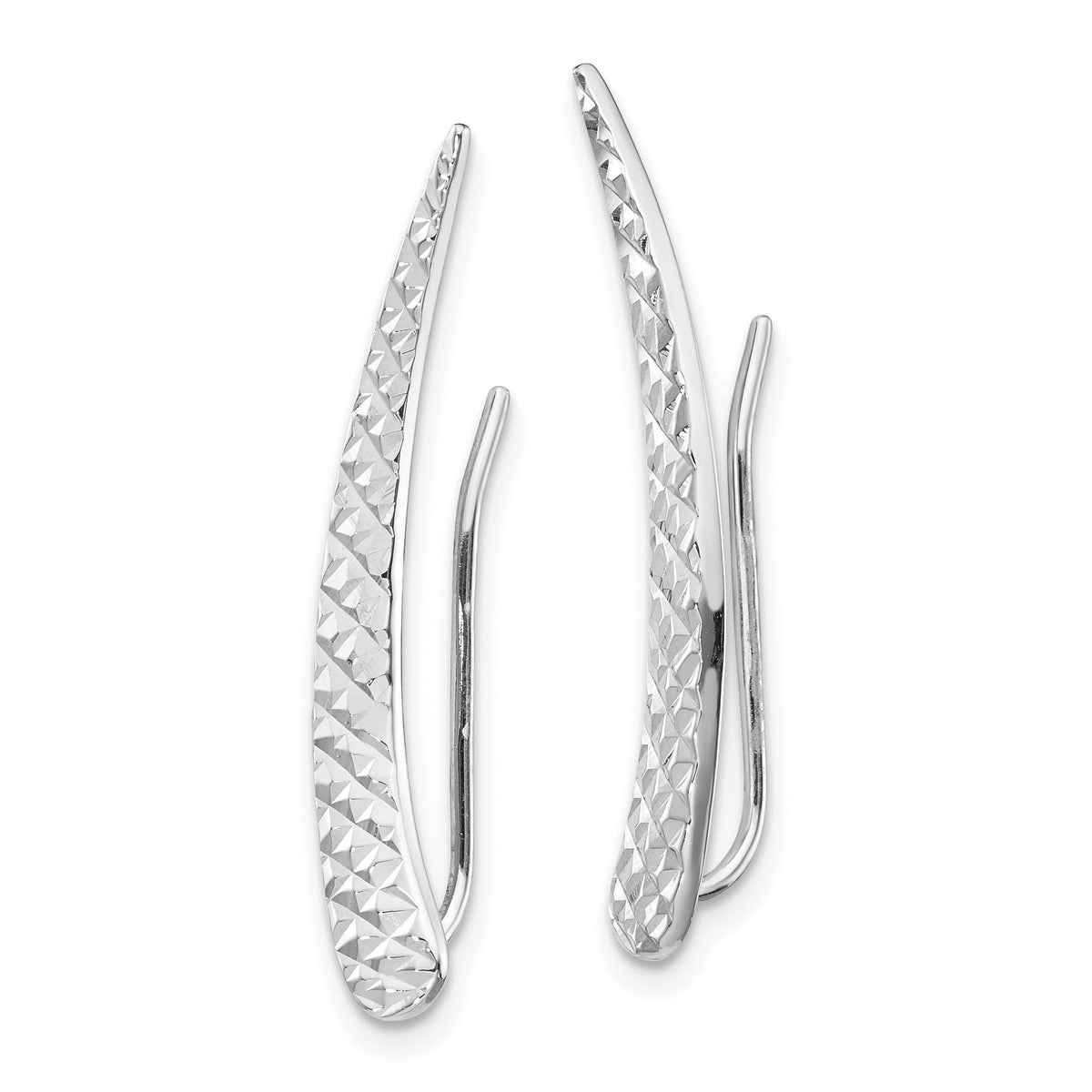 14k White Gold Polished and Textured Ear Climber Earrings-TL1035