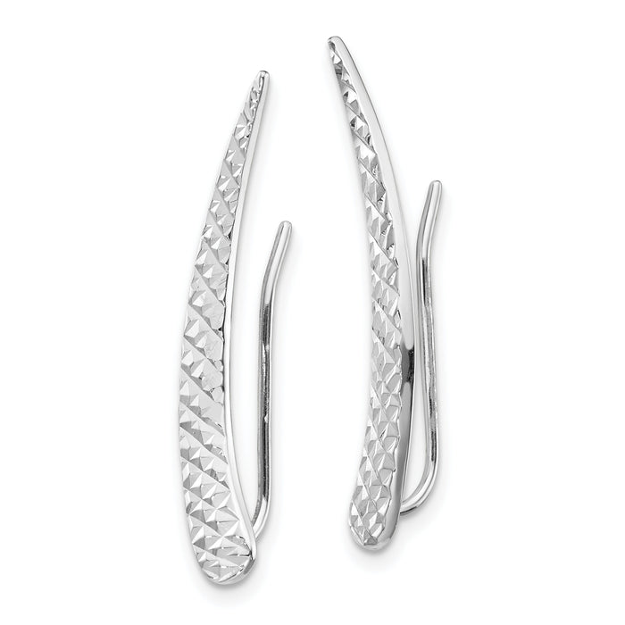 14k White Gold Polished and Textured Ear Climber Earrings-TL1035