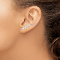 14k White Gold Polished and Textured Ear Climber Earrings-TL1035
