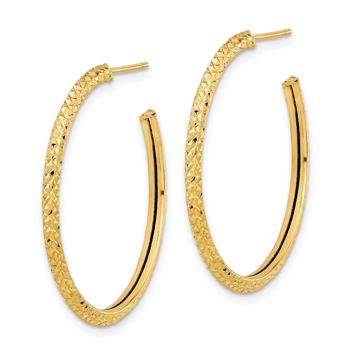 14k 2x25mm Polished Diamond-cut Round Hoop Post Earrings-TL1038