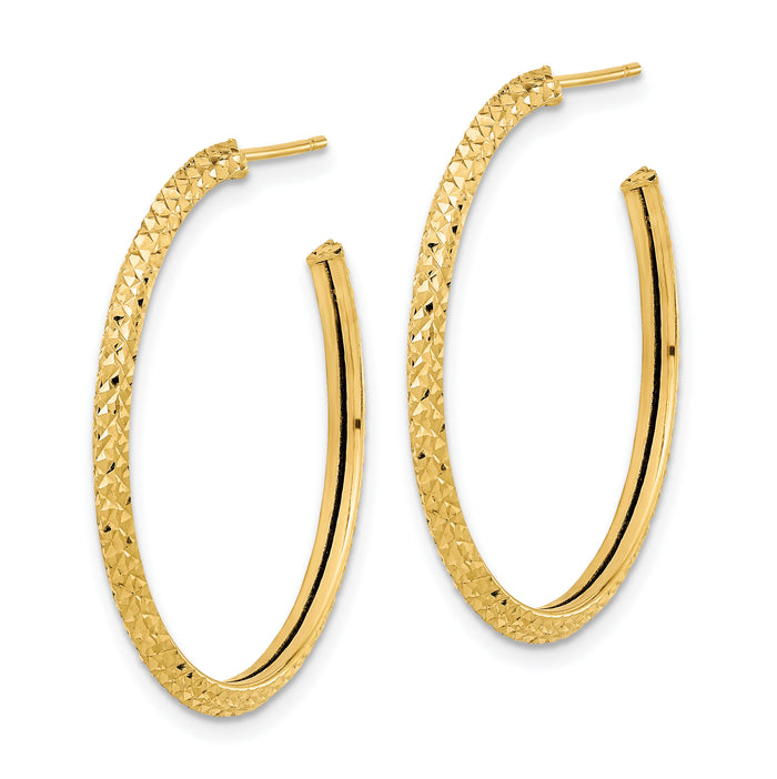 14k 2x25mm Polished Diamond-cut Round Hoop Post Earrings-TL1038