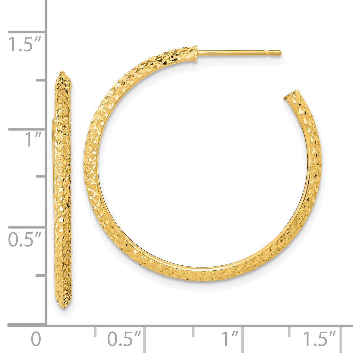 14k 2x25mm Polished Diamond-cut Round Hoop Post Earrings-TL1038