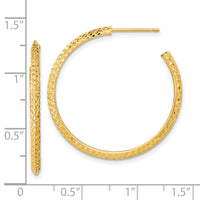 14k 2x25mm Polished Diamond-cut Round Hoop Post Earrings-TL1038