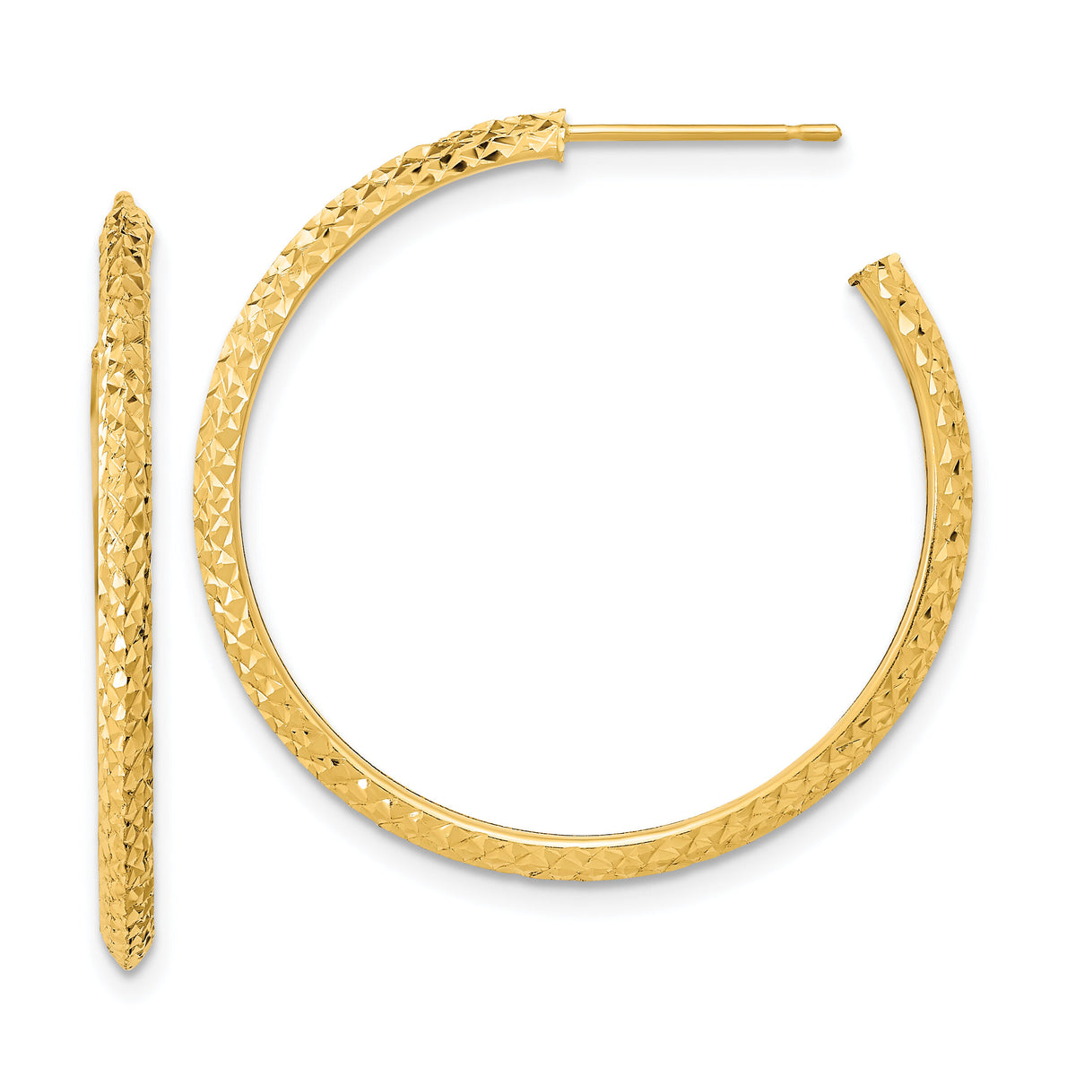 14k 2x25mm Polished Diamond-cut Round Hoop Post Earrings-TL1038
