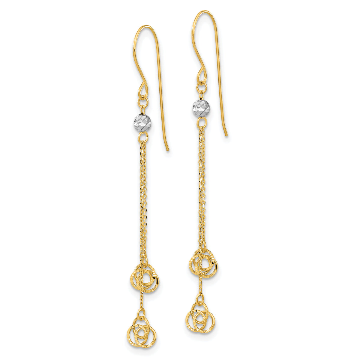14k Two-tone Polished D/C Love Knot Dangle Shepherd Hook Earrings-TL1040