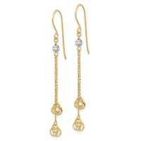 14k Two-tone Polished D/C Love Knot Dangle Shepherd Hook Earrings-TL1040