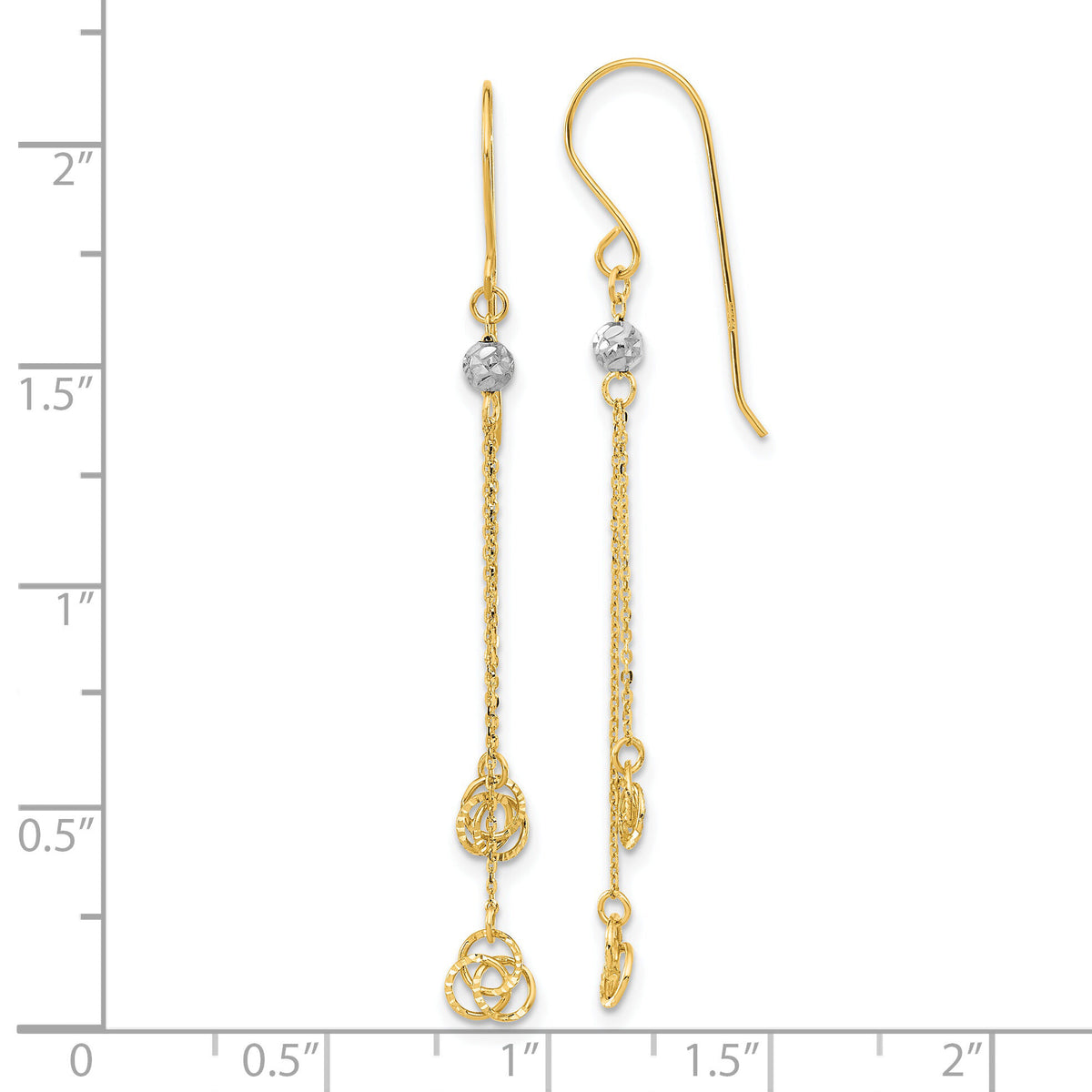 14k Two-tone Polished D/C Love Knot Dangle Shepherd Hook Earrings-TL1040