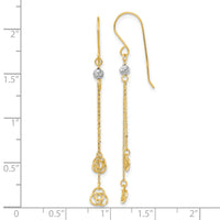 14k Two-tone Polished D/C Love Knot Dangle Shepherd Hook Earrings-TL1040