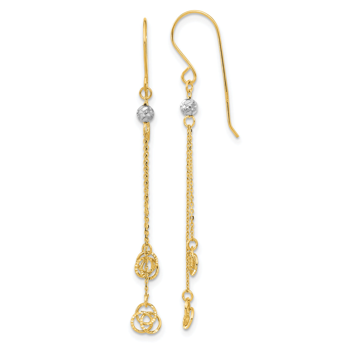 14k Two-tone Polished D/C Love Knot Dangle Shepherd Hook Earrings-TL1040
