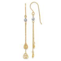14k Two-tone Polished D/C Love Knot Dangle Shepherd Hook Earrings-TL1040