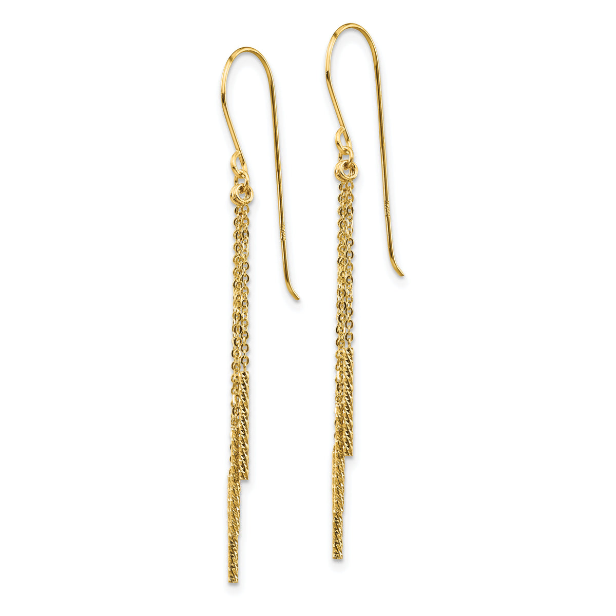 14k Polished Diamond-cut Chain and Bar Shepherd Hook Earrings-TL1041