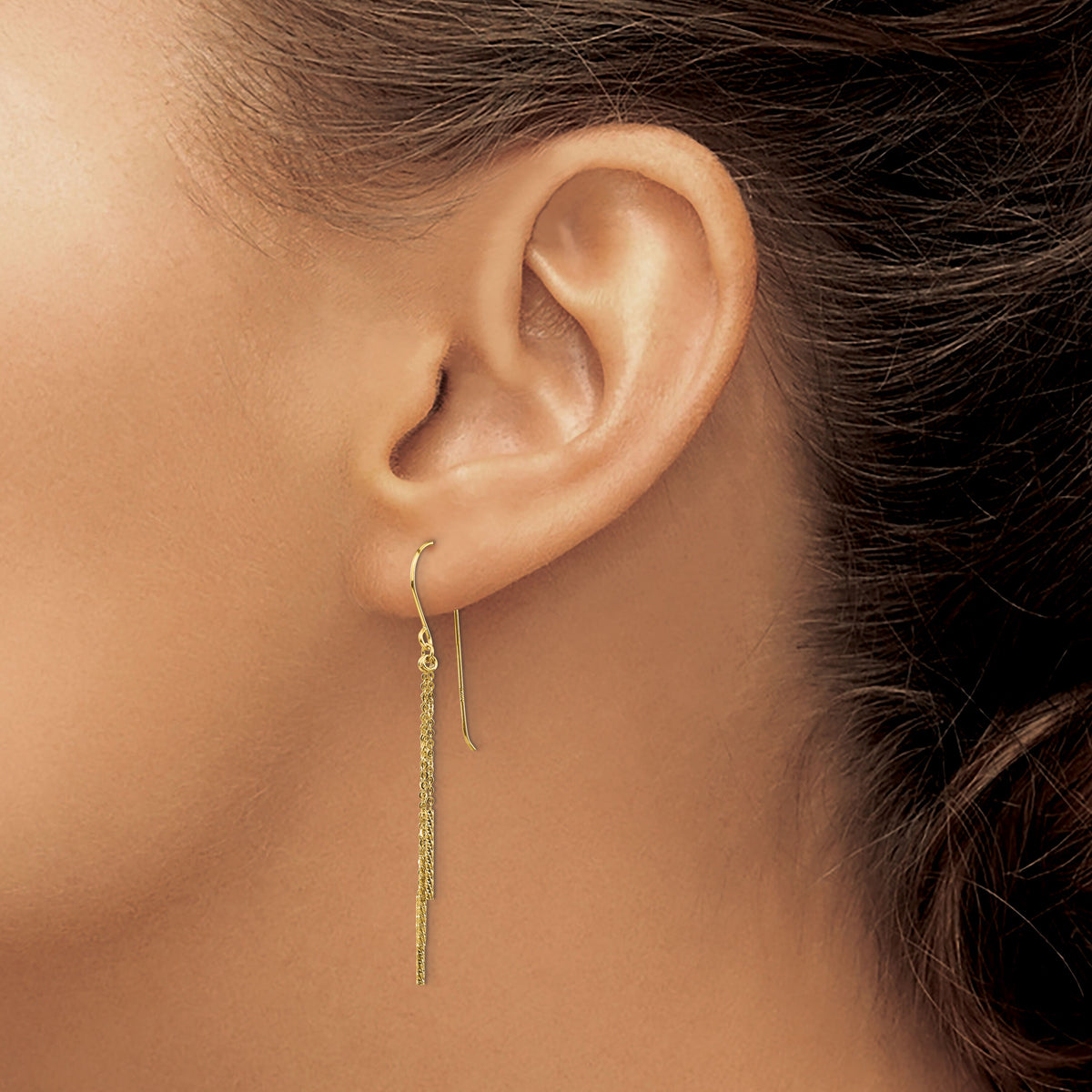 14k Polished Diamond-cut Chain and Bar Shepherd Hook Earrings-TL1041